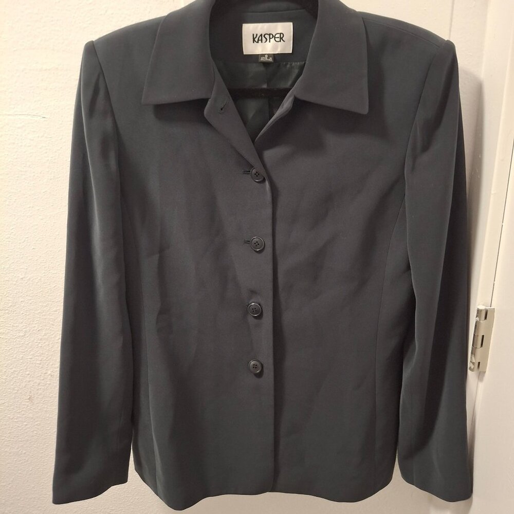 Kasper Womens Black Button-Up Blazer Jacket Size 8 With Shoulder Pads